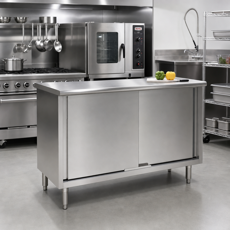 Product image #2 for Eagle Spec-Master 84-Inch x 30-Inch 14-Gauge Stainless Steel Enclosed Work Table with Sliding Doors