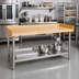Thumbnail image #2 for 96 Inch x 30 Inch Hardwood Top Bakers' Table with Stainless Steel Undershelf and Legs