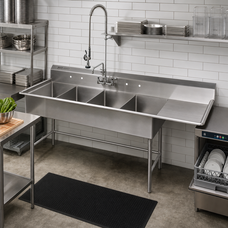 Product image #2 for John Boos Pro-Bowl 4-Compartment Stainless Steel Sink with 24-Inch Right-Hand Drainboard, 12-Inch Deep Bowls