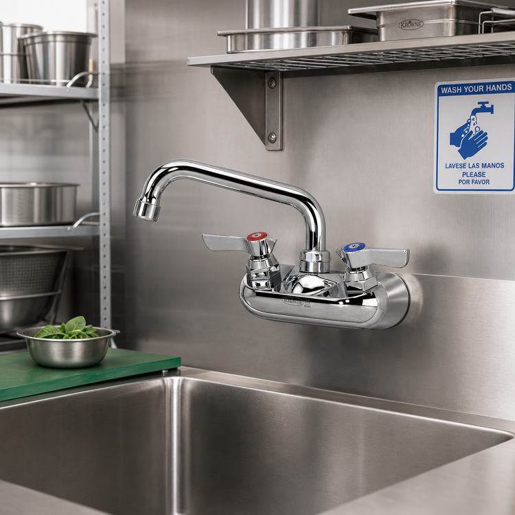 Product image #2 for Krowne Silver Series Splash-Mounted Commercial Faucet with 6-Inch Swing Spout, 4-Inch Centers