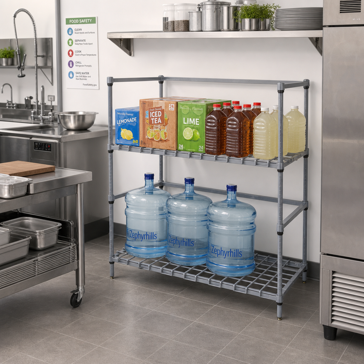 Product image #2 for Quantum Two-Tier Modular Wire Dunnage Rack for Tanks and Beverage Containers, 30 x 18 x 54 Inches, Gray Epoxy Antimicrobial Finish