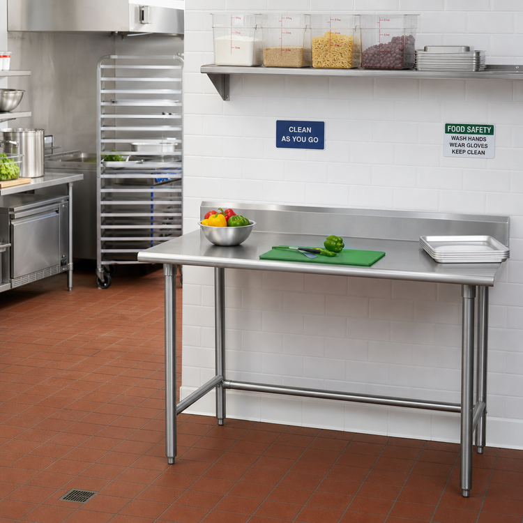 Product image #2 for Advance Tabco Special Value 72" x 30" Open Base Stainless Steel Work Table with 5" Backsplash