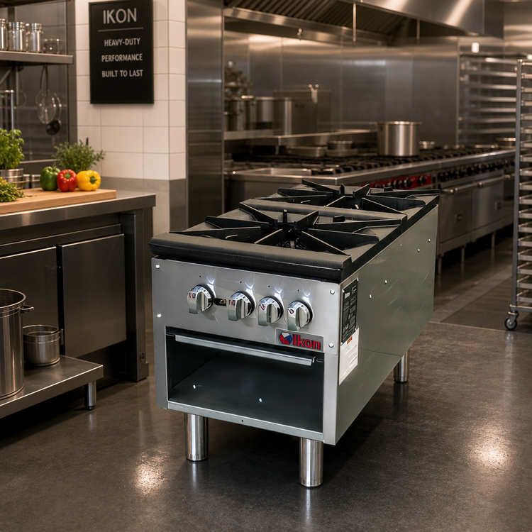 Product image #2 for IKON Cooking Heavy-Duty Double Grate Natural Gas Stock Pot Range with Storage Cabinet, 160,000 BTU