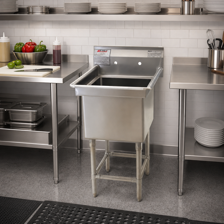 Product image #2 for Spec-Master FN Series One-Compartment Stainless Steel Sink with 9-1/2" Backsplash, 24" x 24" x 14" Bowl