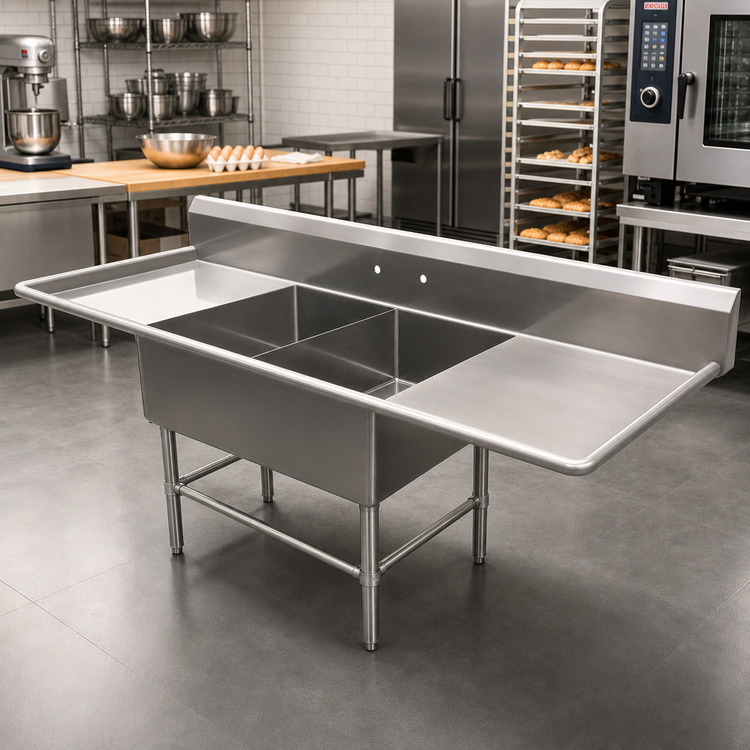 Product image #2 for John Boos Pro-Bowl 2-Compartment Bakery Sink with Dual Drainboards, 103-1/4-Inch