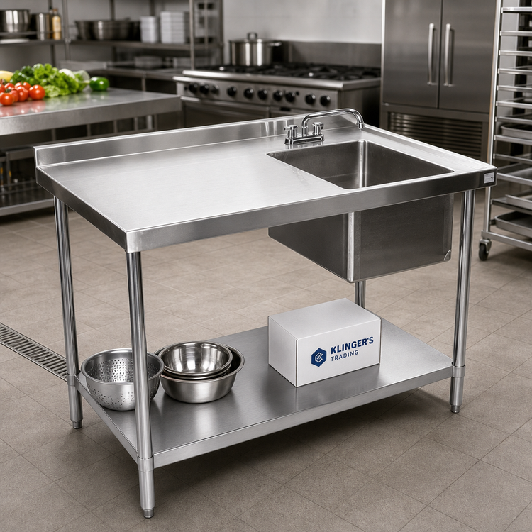 Product image #2 for Klinger's Trading 60" x 30" Stainless Steel Right-Side Prep Sink Work Table with Undershelf