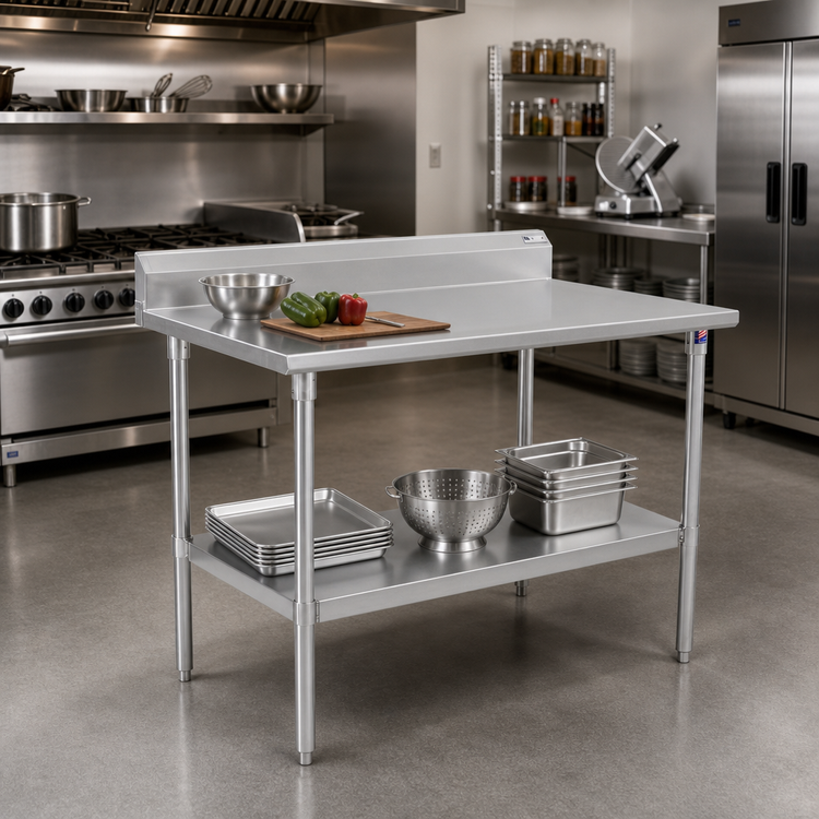 Product image #2 for John Boos Stallion 72" x 30" 16-Gauge Stainless Steel Top Work Table with 5" Backsplash and Galvanized Undershelf