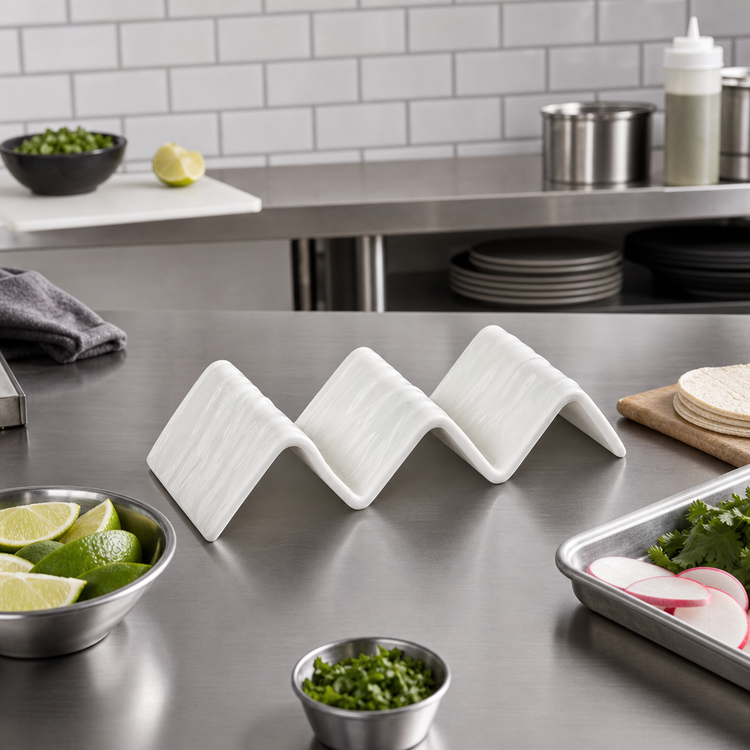 Product image #2 for American Metalcraft 2- or 3-Compartment White Melamine Faux Slate Taco Holder