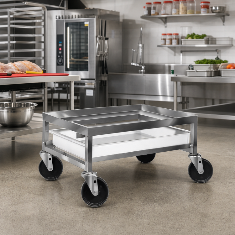 Product image #3 for Stainless Steel Poultry Crate Dolly with Drip Pan and 5-Inch Swivel Casters