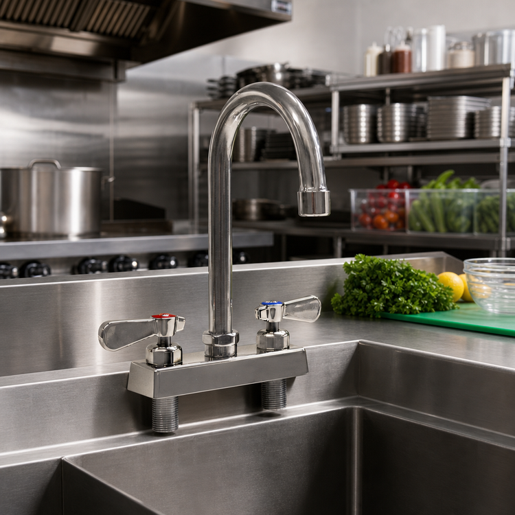 Product image #2 for BK Resources Evolution Deck-Mount Manual Faucet with 8-Inch Gooseneck Spout, 4-Inch Centers