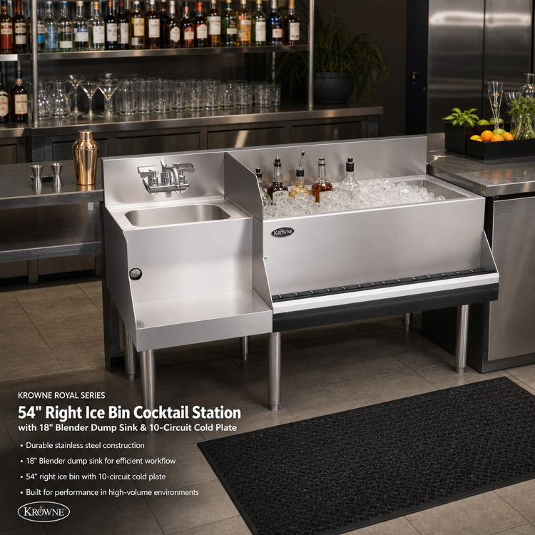Product image #2 for Krowne Royal Series 54-Inch Right Ice Bin Underbar Cocktail Station with 18-Inch Blender Dump Sink and 10-Circuit Cold Plate