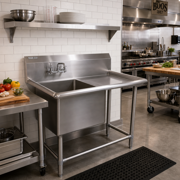 Product image #2 for John Boos Pro-Bowl 1-Compartment Sink with Right Drainboard, 30" x 24" Bowl, 14-Gauge Stainless Steel