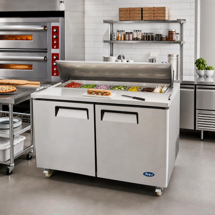Product image #2 for Atosa Two-Section Sandwich/Salad Prep Table Refrigerator, 60-1/5-Inch, 17.2 Cu. Ft.