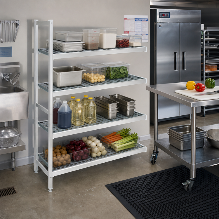 Product image #2 for Fermostock 4-Tier Shelving Expansion Kit with Polymer Inserts, Anodized Aluminum, 31W x 18D x 66H, 1 Upright