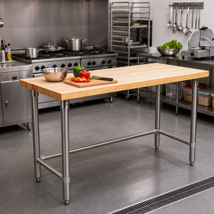 Product image #2 for 72-Inch x 30-Inch Hardwood Top Work Table with Stainless Steel Tubular Base
