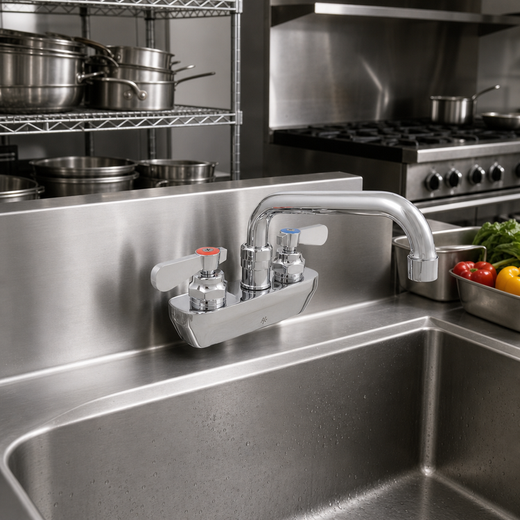 Product image #2 for BK Resources OptiFlow Lead-Free Heavy Duty Solid Body Faucet with 6-Inch Swing Spout, 4-Inch Splash Mount