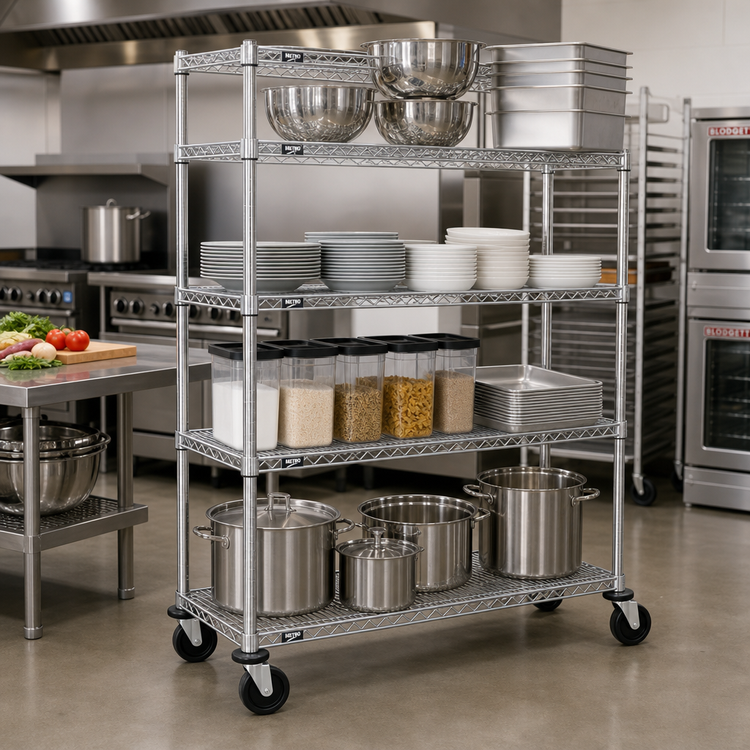 Product image #2 for Metro Super Erecta Chrome Wire Stem Caster Cart, 4 Shelves, 48 x 24 x 69 Inches, 600 lb Capacity