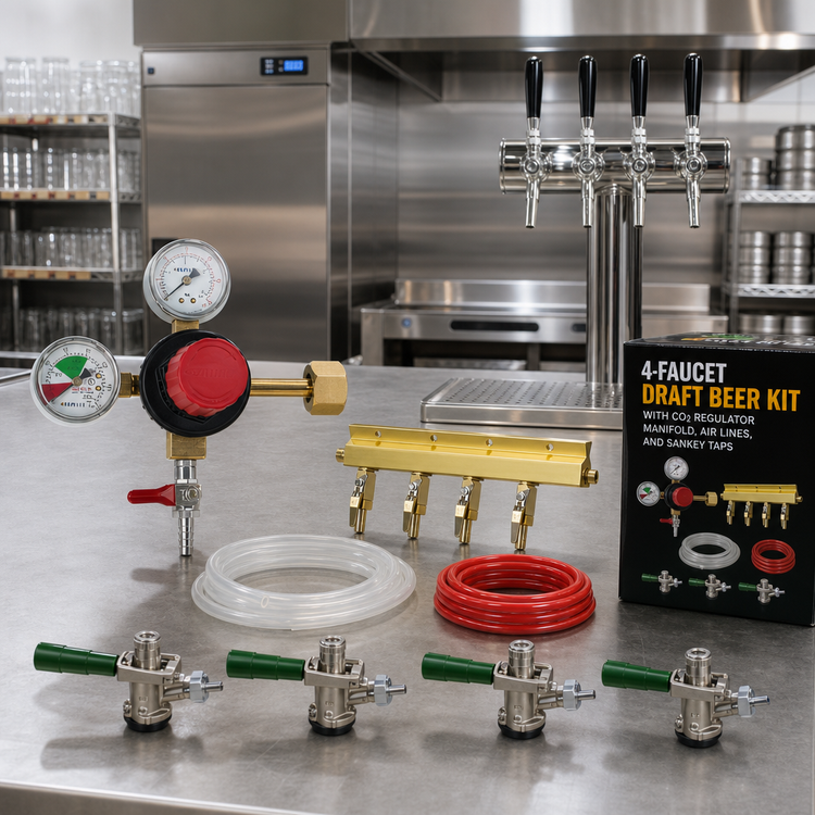 Product image #2 for 4-Faucet Draft Beer Kit with CO2 Regulator, Manifold, Air Lines, and Sankey Taps