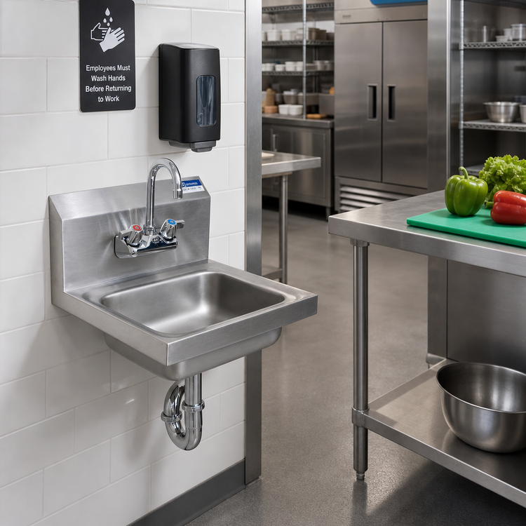 Product image #2 for Wall-Mounted Hand Sink with Faucet, P-Trap, and Basket Drain, 14 x 10 x 5 in Bowl