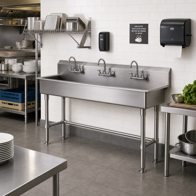 Product image #2 for Advance Tabco Multiwash 60-Inch Freestanding Multi-Station ADA Hand Wash Sink with 3 Faucets