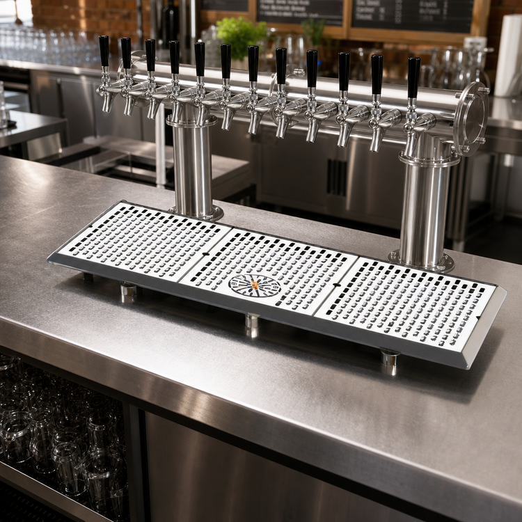 Product image #2 for Perlick C18000 Series 39 Inch Surface-Mount Drip Tray with Glass Rinser for Brew Pipe Towers