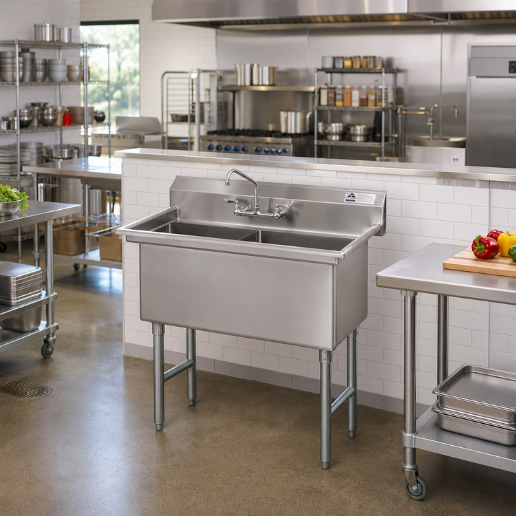 Product image #2 for Advance Tabco FS-2-2024 2-Compartment Fabricated Sink, 20 x 24 x 14-Inch Bowls, No Drainboards