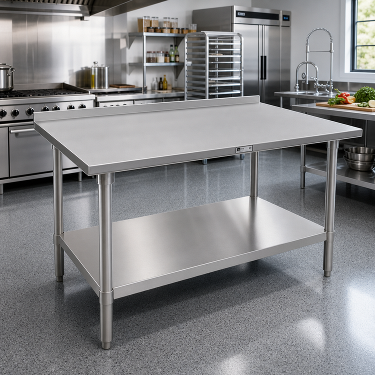 Product image #2 for Stallion Stainless Steel Top Work Table, 84"W x 36"D, 16-Gauge 300 Series, 1-1/2" Rear Up-Turn
