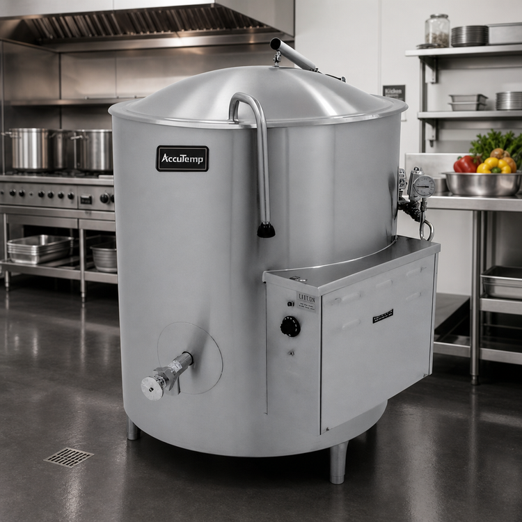 Product image #2 for AccuTemp Edge Series 30-Gallon Electric Stationary Steam Kettle with 2/3 Jacket and 316 Stainless Steel Liner