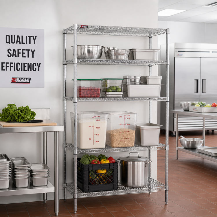 Product image #2 for Eagle Group 4-Tier Starter Wire Shelving Unit, 30" x 21" x 74", Stainless Steel Finish