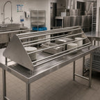 Thumbnail image #2 for John Boos DTSS-3096-T Double-Sided Tubular Stainless Steel Sorting Shelf for Soiled Dish Tables, 96 x 30-1/2 Inches, Table or Wall Mounted