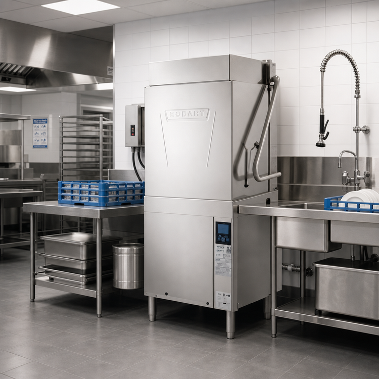 Product image #2 for Hobart Warewash AM16T-BAS-4 Tall Base High-Temperature Door-Type Dishwasher, 480V, 60 Racks/Hour