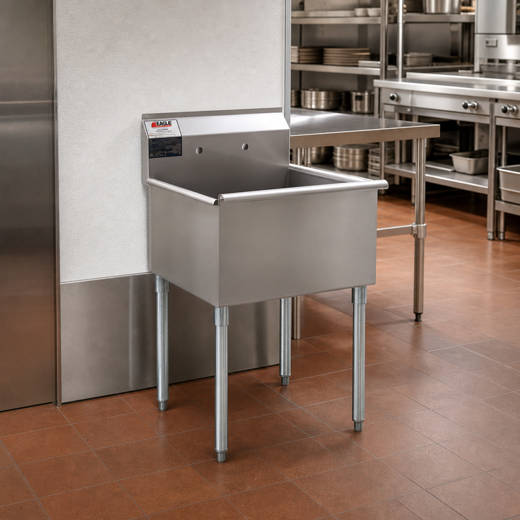 Product image #2 for Eagle Group One-Compartment 304 Stainless Steel Utility Sink with Galvanized Legs, 25-3/8 x 25 Inches