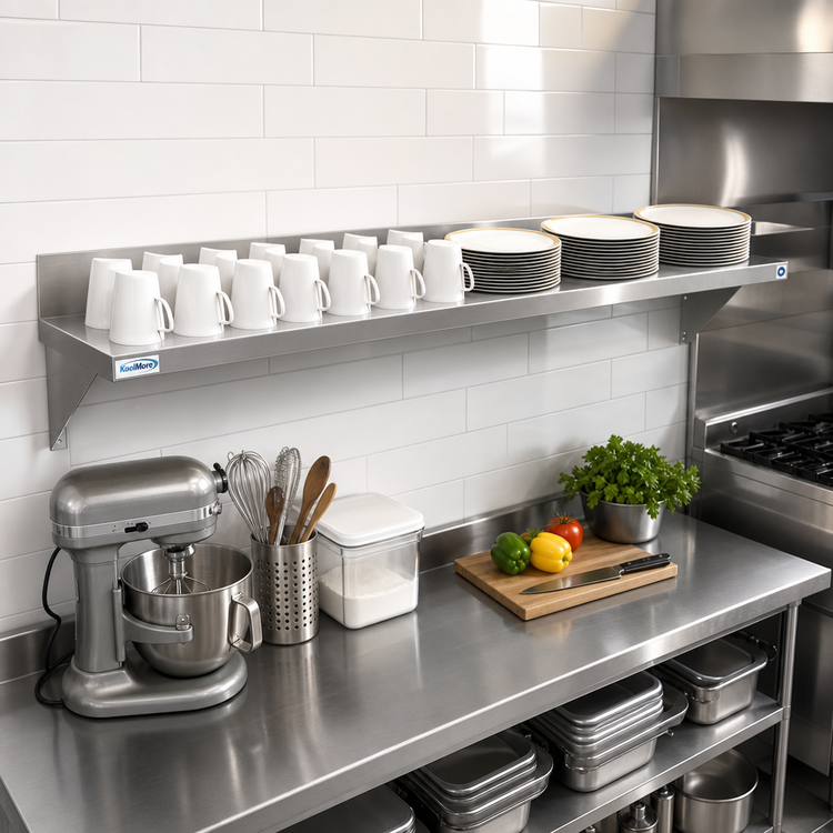 Product image #2 for KoolMore 60-Inch x 12-Inch 18-Gauge Stainless Steel Heavy-Duty Wall Shelf with 1.5-Inch Backsplash