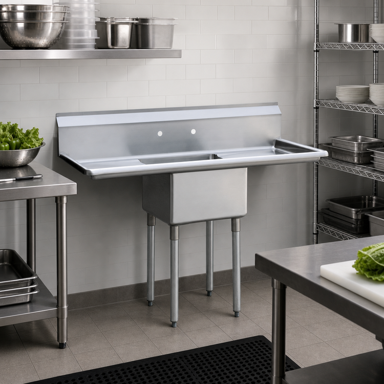Product image #2 for Mixrite 54-Inch 1-Compartment Commercial Sink with Left and Right Drainboards
