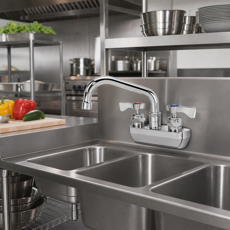 Product image #2 for Krowne Royal Series Splash-Mounted Commercial Faucet with 6-Inch Swing Spout, 4-Inch Centers, Chrome Finish
