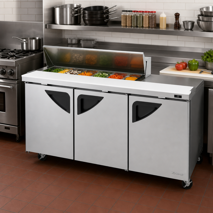 Product image #2 for Turbo Air Super Deluxe 72-5/8-Inch Three-Section Sandwich/Salad Prep Table with 12-Pan Opening