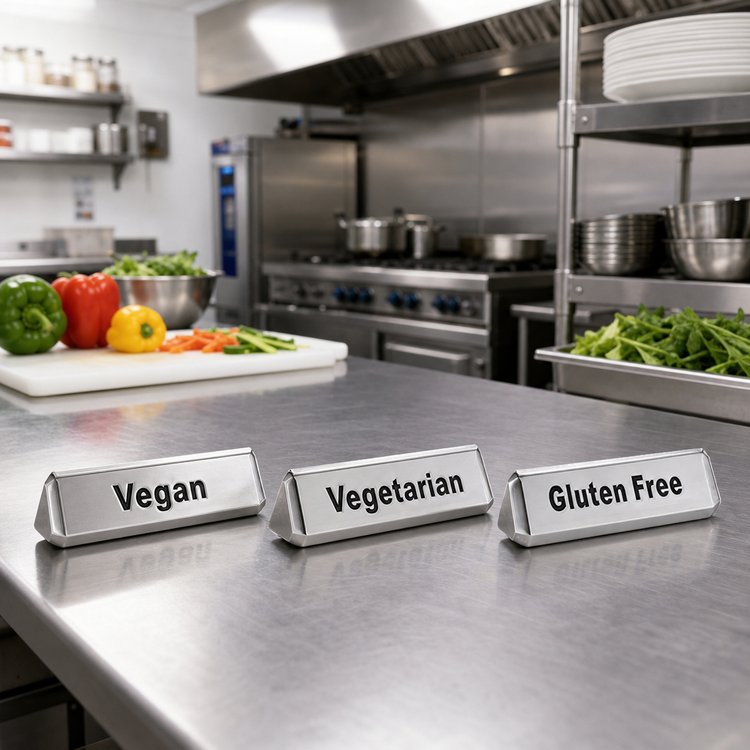 Product image #2 for American Metalcraft Triangular 3-Sided Stainless Steel Table Sign for Vegan, Vegetarian, and Gluten Free Identification