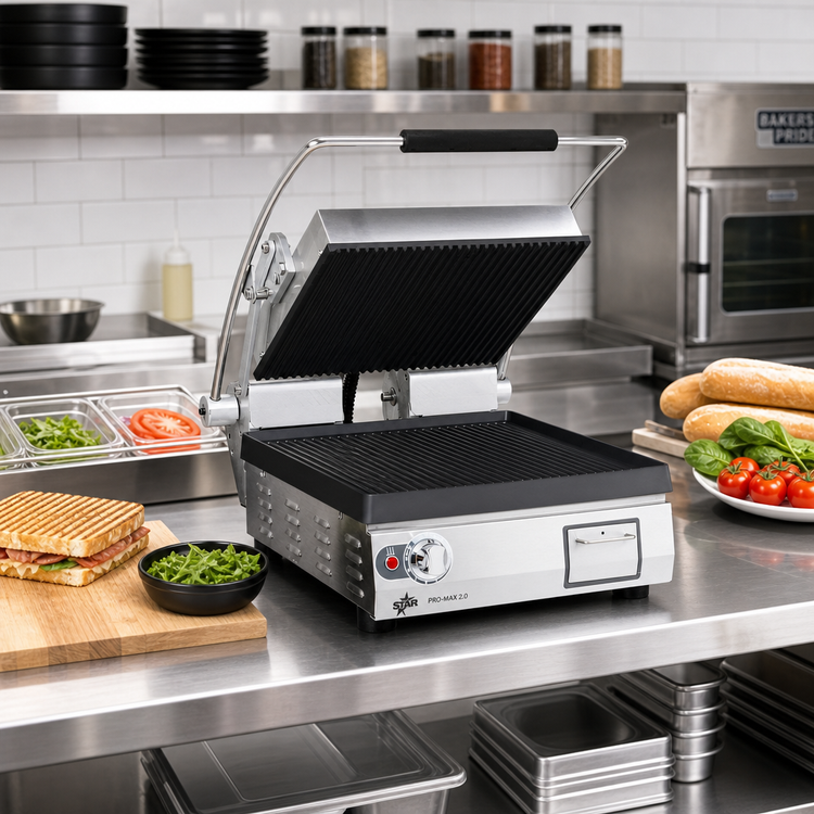 Product image #2 for Star Pro-Max 2.0 Countertop Commercial Panini Press Sandwich Grill, 14.5 x 14.2-Inch Grooved Cast Iron Cooking Surface