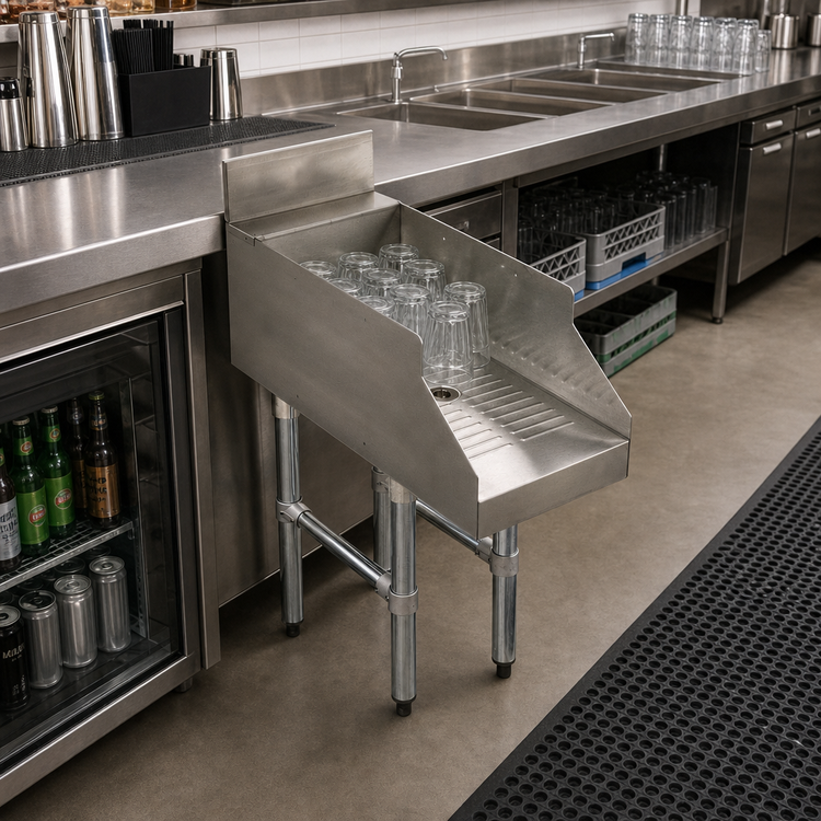 Product image #2 for Advance Tabco Underbar Basics Freestanding Recessed Drainboard for Glass Storage, 12 x 26 x 33 Inches, Stainless Steel