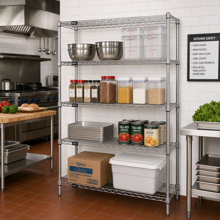 Product image #2 for Quantum Chrome Plated Wire Shelving Starter Kit with 4 Shelves and 4 Posts, 48-Inch Wide x 86-Inch High