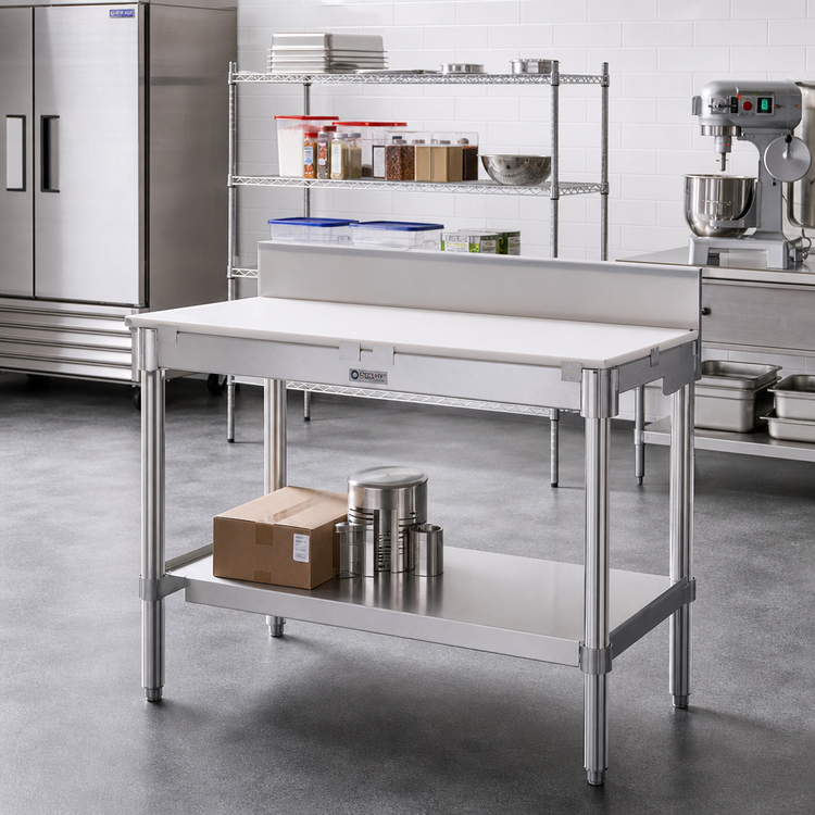 Product image #2 for New Age 72-Inch x 24-Inch Poly Top Work Table with 6-Inch Backsplash and Open Aluminum Base