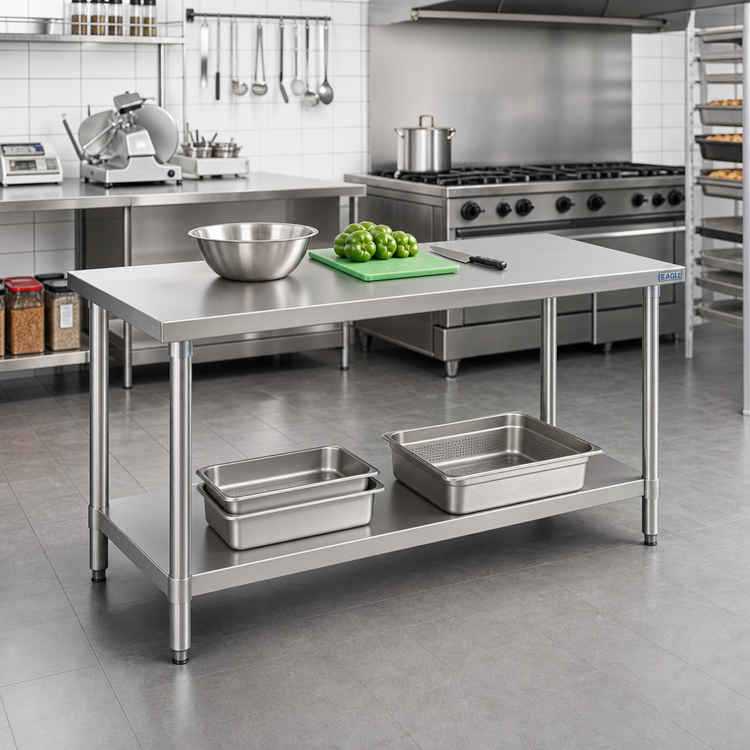 Product image #2 for Eagle Group Budget Series 30-Inch x 24-Inch 430 Stainless Steel Work Table with Adjustable Undershelf