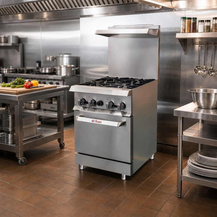 Product image #2 for IKON Cooking 24-Inch Natural Gas Commercial Gas Range with 4 Open Burners and Convection Oven
