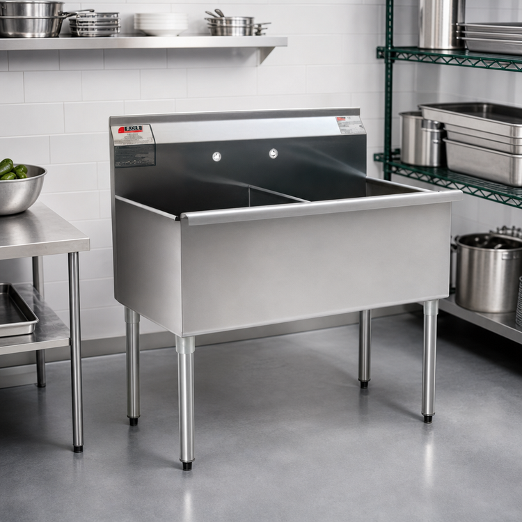 Product image #2 for Eagle Group Two-Compartment Utility Sink, 49-3/8"W x 28"D, 24" x 24" Bowls, 16-Gauge 430 Stainless Steel, Without Drainboards