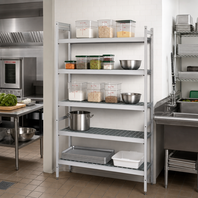 Product image #2 for Fermostock 5-Tier Polymer Shelving Unit Expansion Kit, 52 W x 14 D x 83 H, Gray