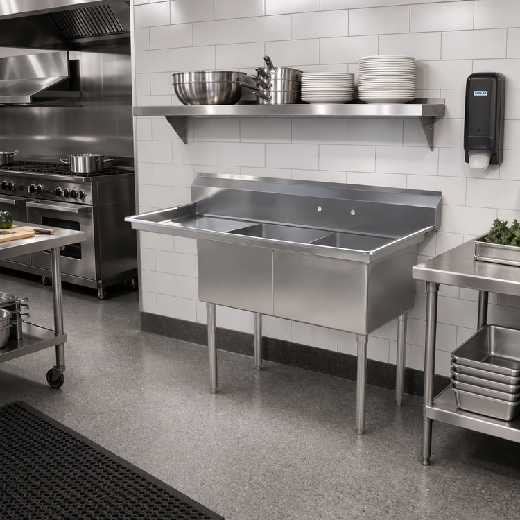Product image #2 for Sapphire Manufacturing 56-3/5-Inch 2-Compartment Stainless Steel Sink with Left Drainboard