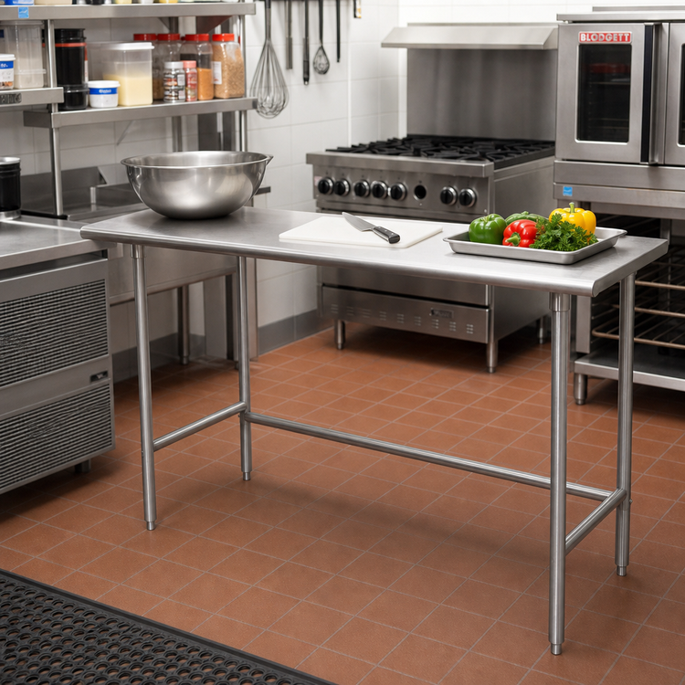 Product image #2 for Advance Tabco TSAG-2410 Stainless Steel Flat Top Work Table with Open Base, 120 W x 24 D, 16-Gauge 430 Top