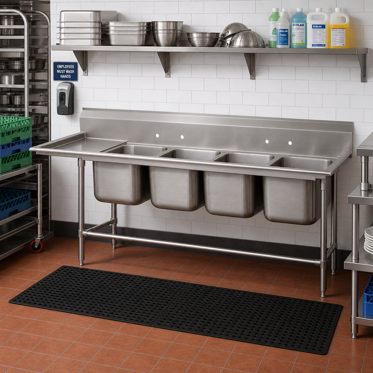 Product image #2 for Advance Tabco Regaline 4-Compartment Sink with Left-Hand Drainboard, 24 x 24 Inch Bowls, 14 Gauge 304 Stainless Steel