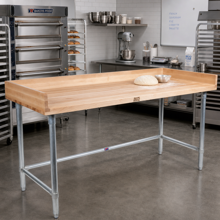 Product image #2 for John Boos DNB12 120" x 30" Baker's Top Wood Work Table with Galvanized Base