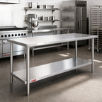 Thumbnail image #2 for Duke Manufacturing 314S-3684 84 x 36 Inch 300-Series Stainless Steel Work Table with Undershelf, Open Base, Without Backsplash